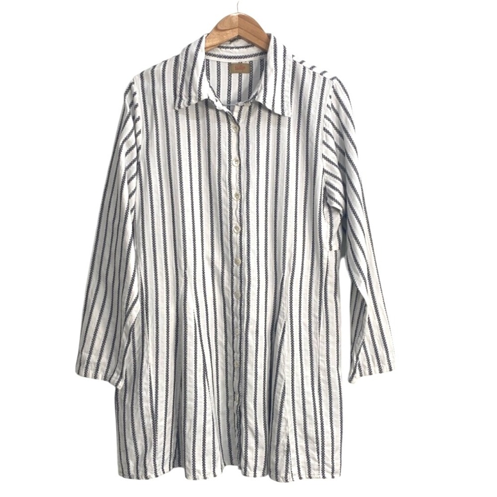 Tulip White Striped Tunic Top Cotton‎ Boho Lagenlook XL